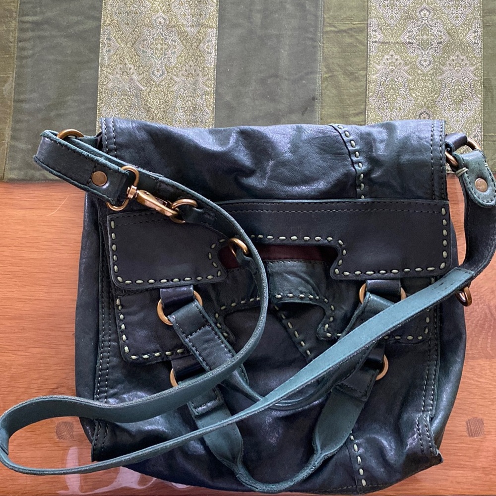 Lucky Brand Abbey Road Green Lamb Leather Foldover Crossbody Bag